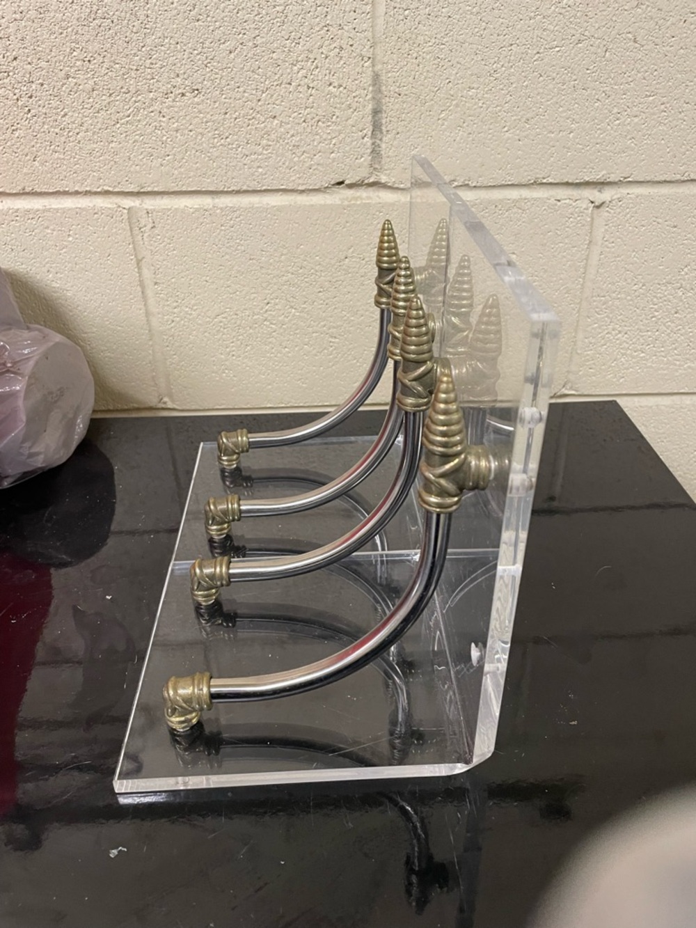 Acrylic Jewelry or Accessory Stand with Antique Brass Hooks - Clear